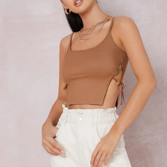 SHEIN ribbed self-tie side cropped cami top - Picture 1 of 4